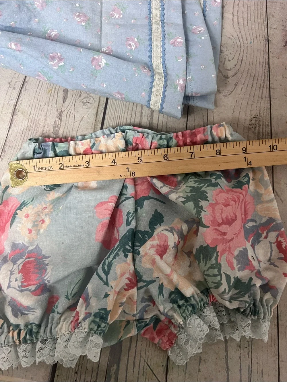 Vintage Hand Made Size 9-12 Months Baby Dress Embroidered Flower Bow Blue